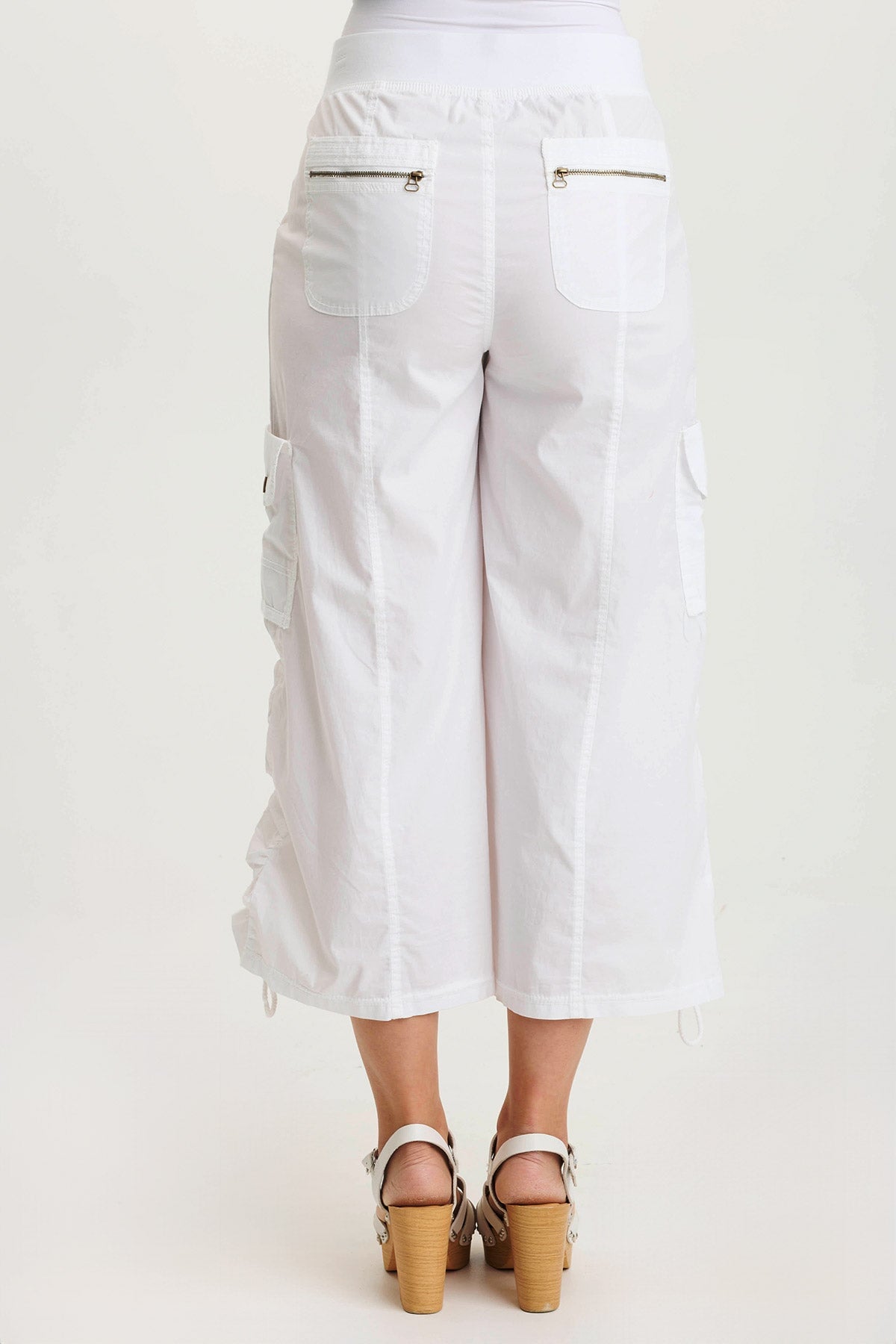 Muldoon Poplin Ruched Effortless Chic Wide-Leg Crop Pant White - XCVI