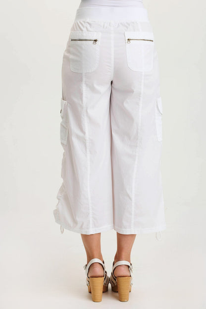 Muldoon Poplin Ruched Effortless Chic Wide-Leg Crop Pant White - XCVI