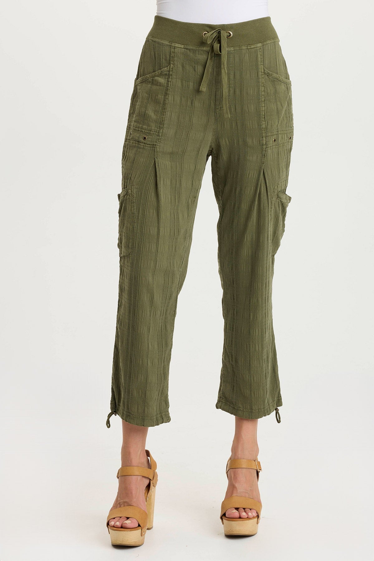Ryle Textured Gauze Casual Crop Cargo Pant Cypress Pigment - XCVI