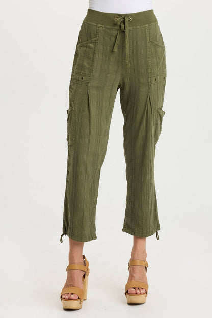 Ryle Textured Gauze Casual Crop Cargo Pant Cypress Pigment - XCVI