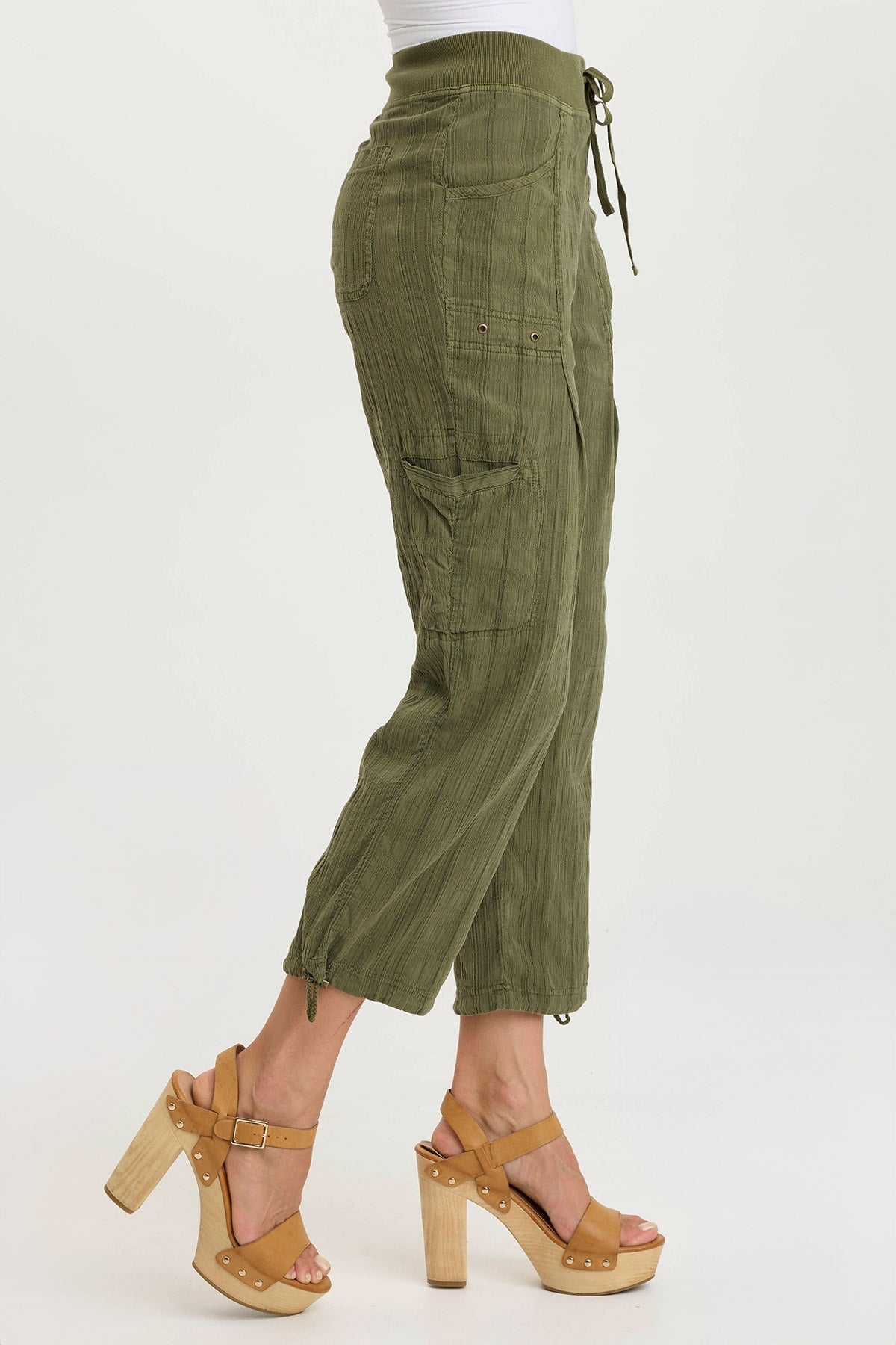 Ryle Textured Gauze Casual Crop Cargo Pant Cypress Pigment - XCVI