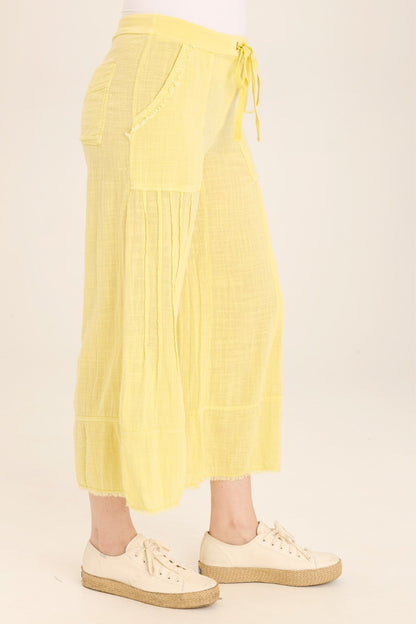 Wearables Ace Distressed Wide Leg Crop soft volume drawstring pant in Yellow Illume Pigment - XCVI