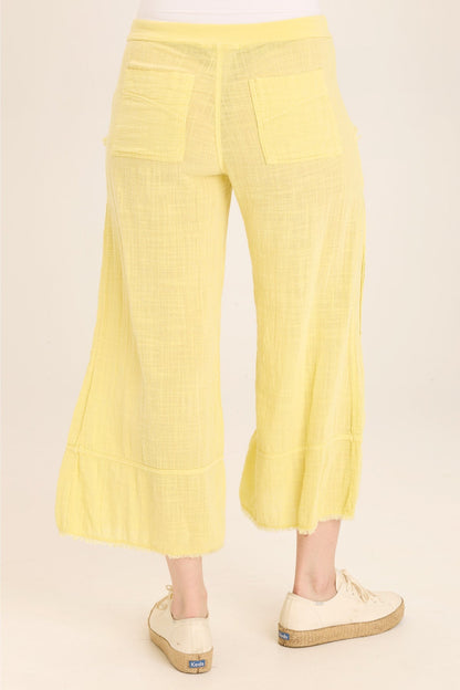 Wearables Ace Distressed Wide Leg Crop soft volume drawstring pant in Yellow Illume Pigment - XCVI