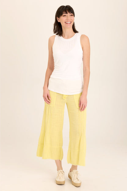 Wearables Ace Distressed Wide Leg Crop soft volume drawstring pant in Yellow Illume Pigment - XCVI