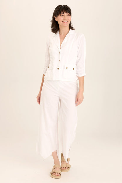 Wearables Astri Asymmetric Wide Leg Pant handkerchief hem crop in Cotton/Linen with pull-on waist in White White - XCVI