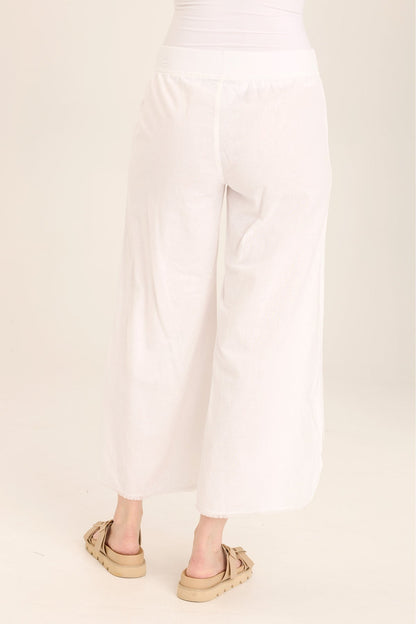 Wearables Astri Asymmetric Wide Leg Pant handkerchief hem crop in Cotton/Linen with pull-on waist in White White - XCVI