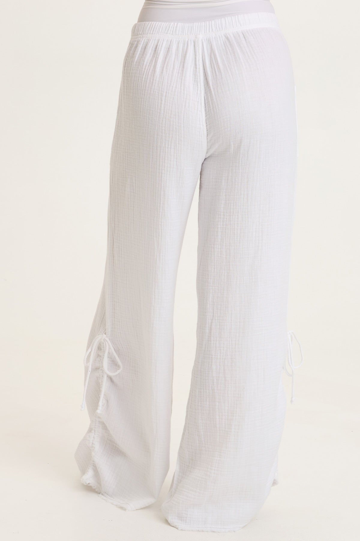 Muriel 100% Cotton Gauze Cincable Leg Pull-On Waist Wide-Leg Pant White - XCVI