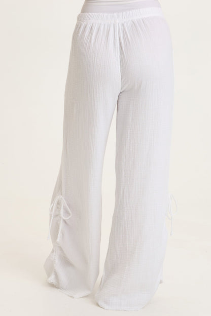 Muriel 100% Cotton Gauze Cincable Leg Pull-On Waist Wide-Leg Pant White - XCVI