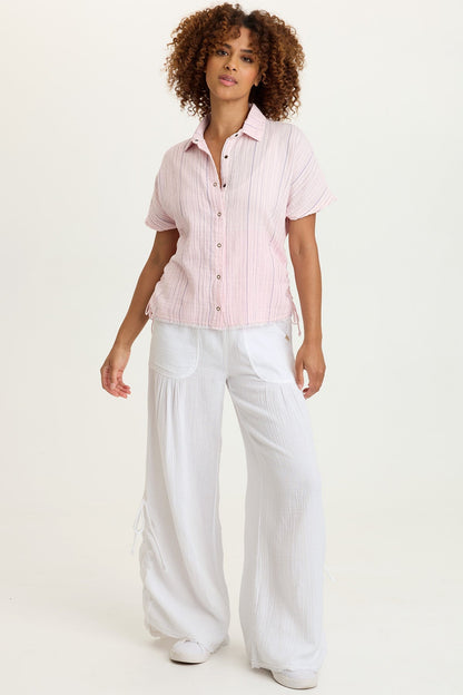 Muriel 100% Cotton Gauze Cincable Leg Pull-On Waist Wide-Leg Pant White - XCVI