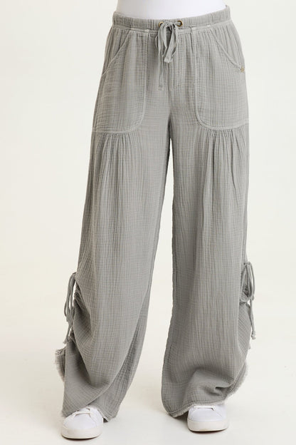 Muriel 100% Cotton Gauze Cincable Leg Pull-On Waist Wide-Leg Pant Masterpiece Pigment - XCVI