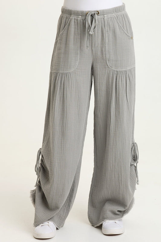 Muriel 100% Cotton Gauze Cincable Leg Pull-On Waist Wide-Leg Pant Masterpiece Pigment - XCVI