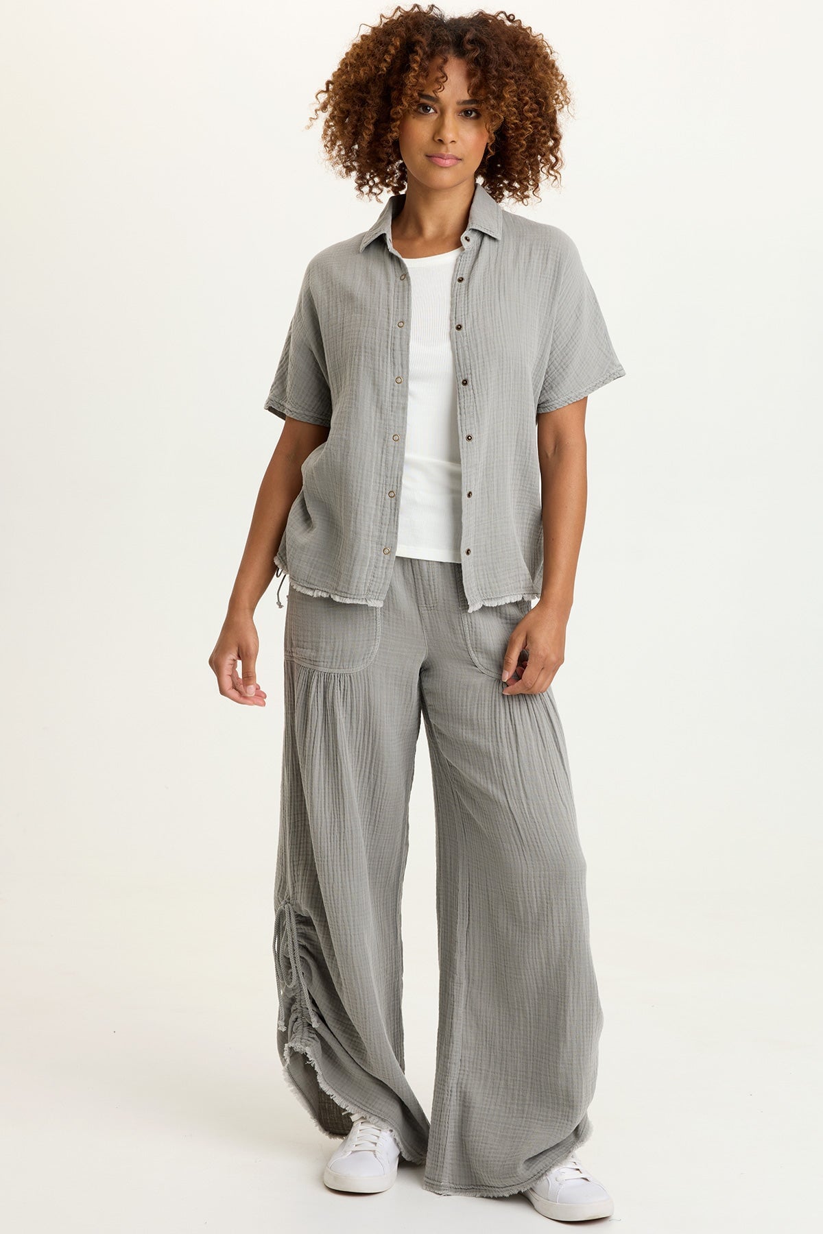 Muriel 100% Cotton Gauze Cincable Leg Pull-On Waist Wide-Leg Pant Masterpiece Pigment - XCVI