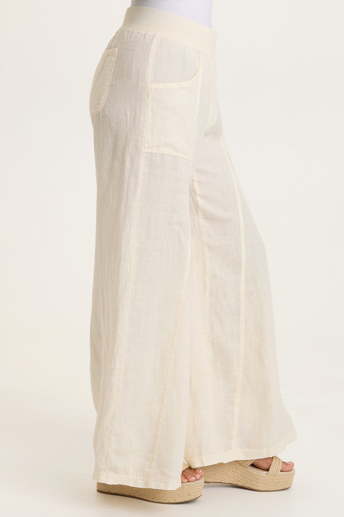 Elaine 100% Linen Godet Seam Pull-On Wide-Leg Pant Toasted Almond - XCVI