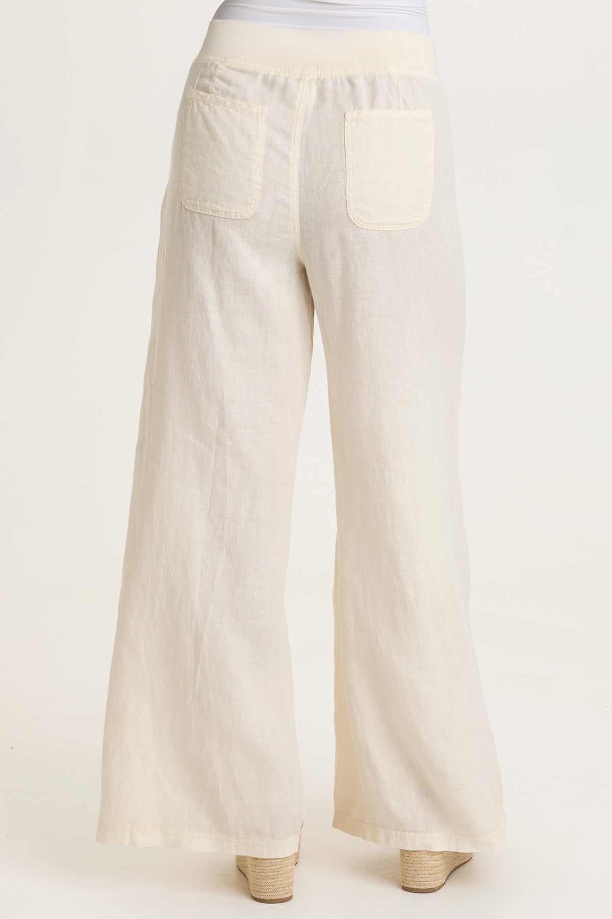 Elaine 100% Linen Godet Seam Pull-On Wide-Leg Pant Toasted Almond - XCVI