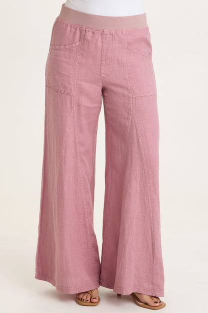 Elaine 100% Linen Godet Seam Pull-On Wide-Leg Pant Svelte - XCVI