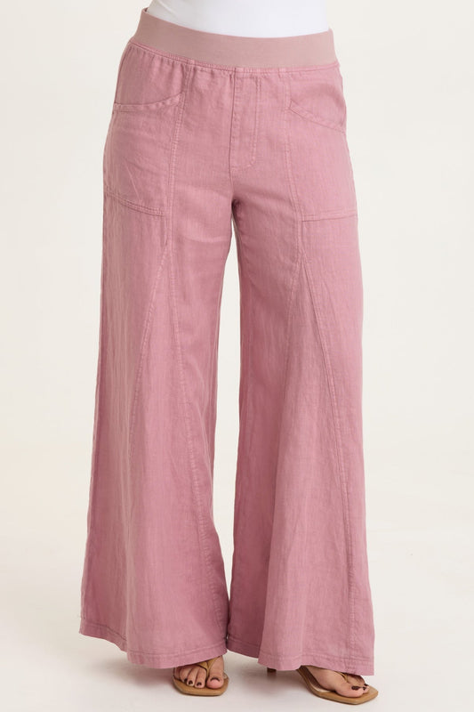 Elaine 100% Linen Godet Seam Pull-On Wide-Leg Pant Svelte - XCVI