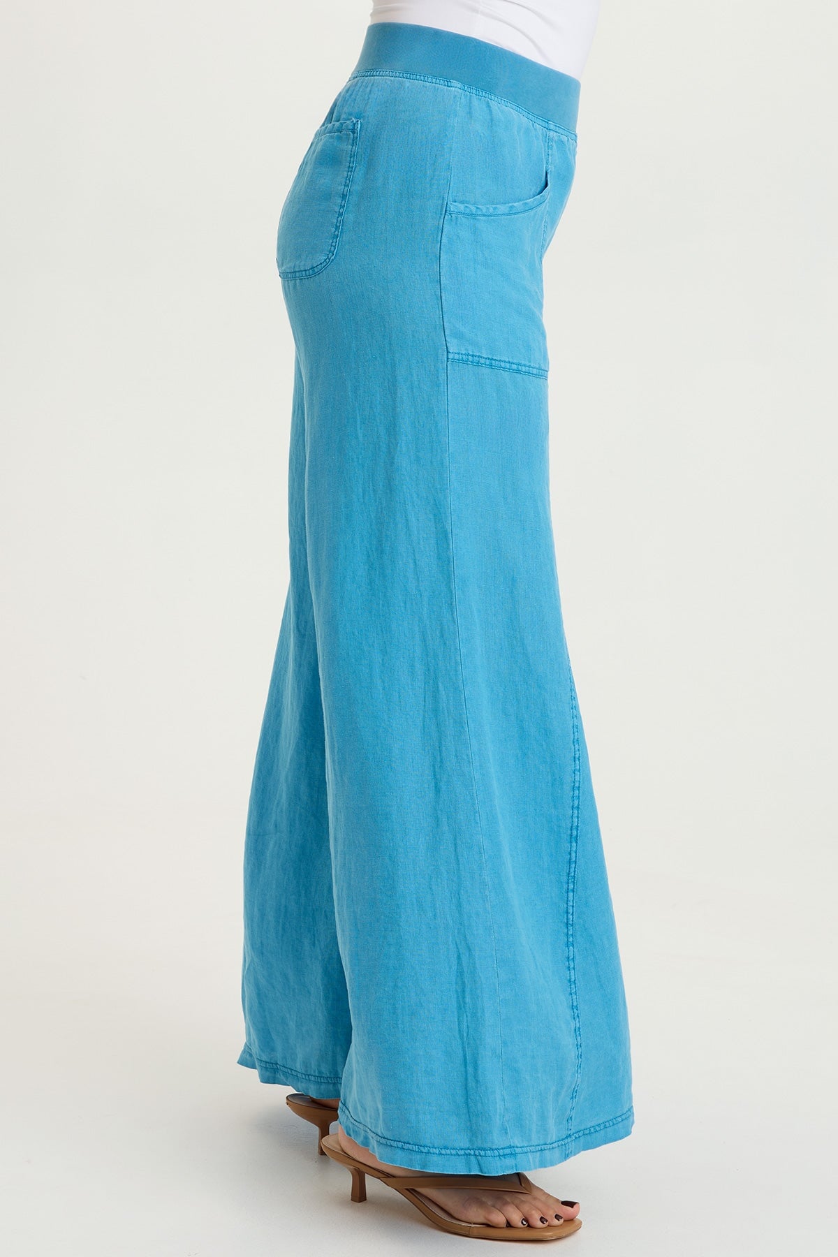 Elaine 100% Linen Godet Seam Pull-On Wide-Leg Pant Aztec Sky Pigment - XCVI
