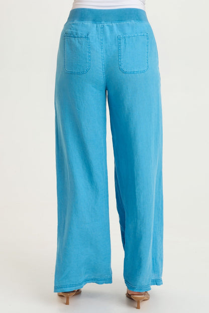 Elaine 100% Linen Godet Seam Pull-On Wide-Leg Pant Aztec Sky Pigment - XCVI