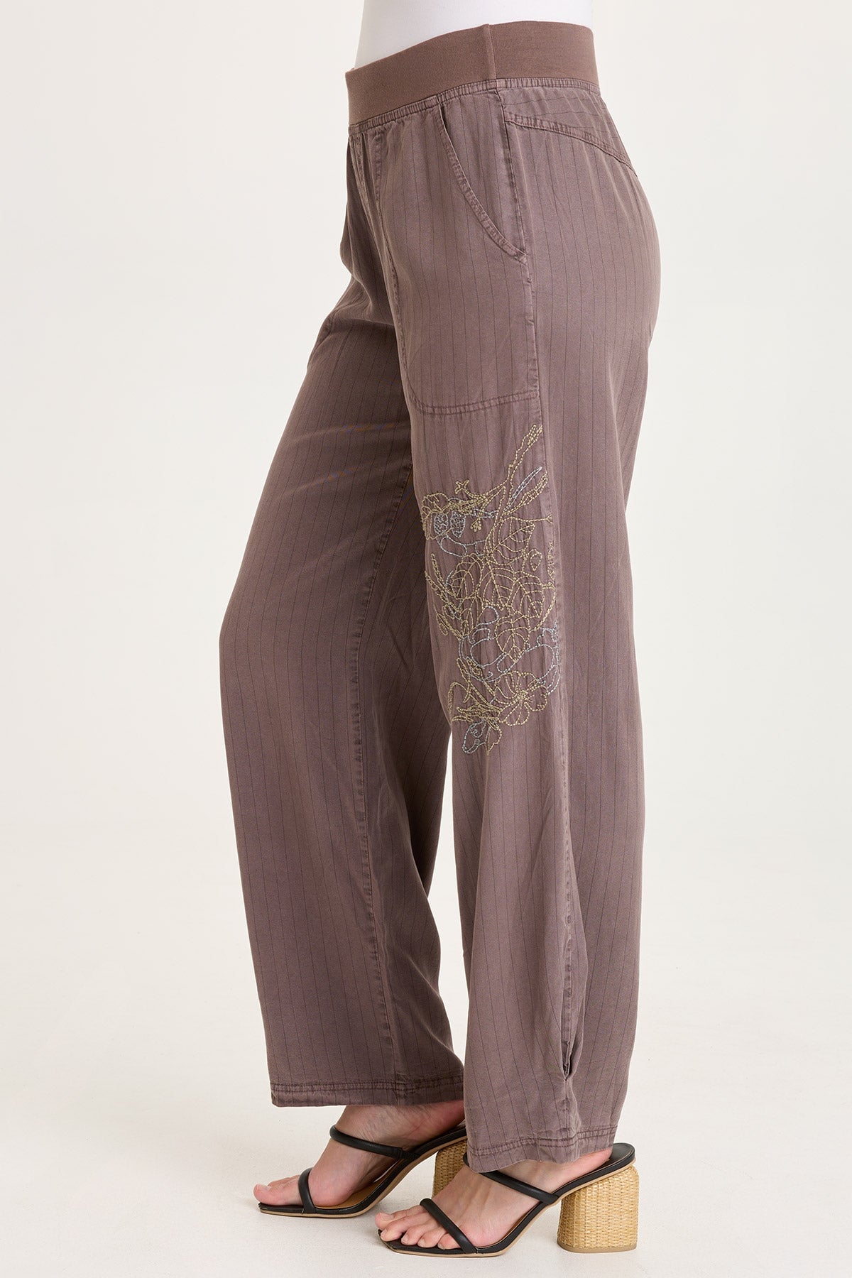 Carell Embroidered Pinstripe Twill Pleated Hem Full Leg Pant Virtuoso Pigment - XCVI