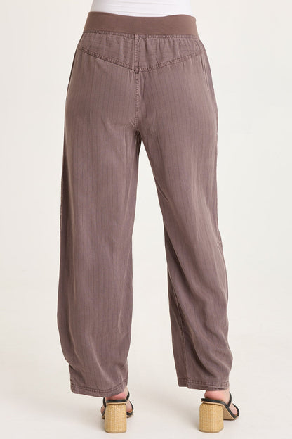 Carell Embroidered Pinstripe Twill Pleated Hem Full Leg Pant Virtuoso Pigment - XCVI