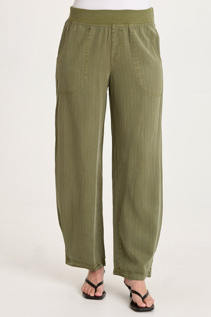 Carell Pinstripe Twill Pleated Hem Full Leg Pant Espalier Pigment - XCVI