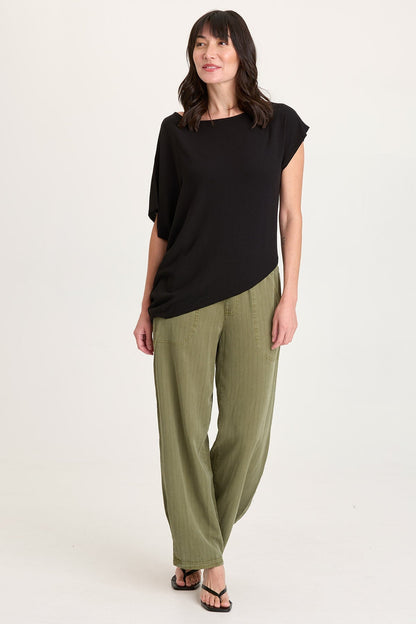 Carell Pinstripe Twill Pleated Hem Full Leg Pant Espalier Pigment - XCVI
