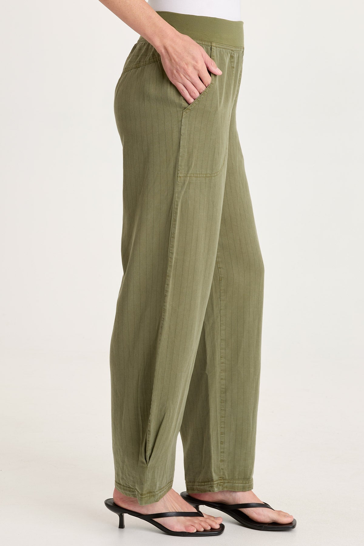 Carell Pinstripe Twill Pleated Hem Full Leg Pant Espalier Pigment - XCVI