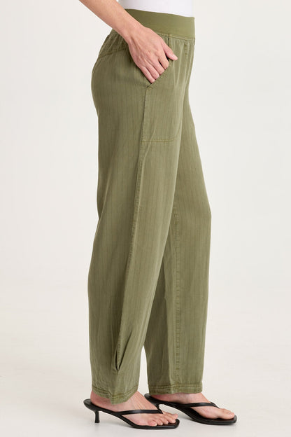 Carell Pinstripe Twill Pleated Hem Full Leg Pant Espalier Pigment - XCVI