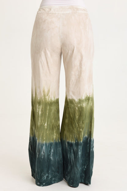 Werables Terraced Wide Leg Ruched Flare Drawstring Pant Tricolor Ombre Hawthorn - XCVI