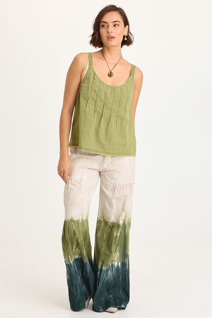 Werables Terraced Wide Leg Ruched Flare Drawstring Pant Tricolor Ombre Hawthorn - XCVI