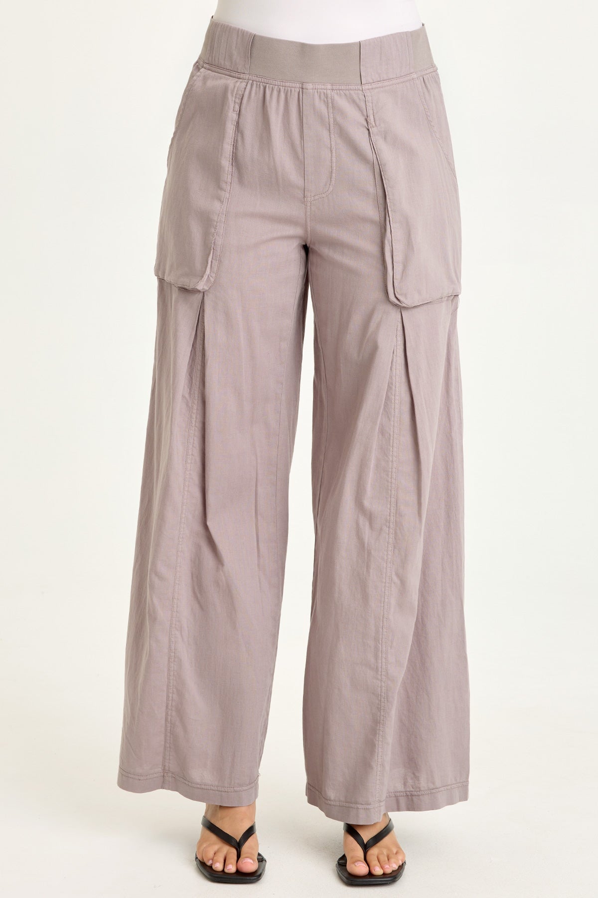 Wearables Charli Cotton Linen Inverted Box Pleats Pull-On Wide Leg Pants Poppy Seed - XCVI