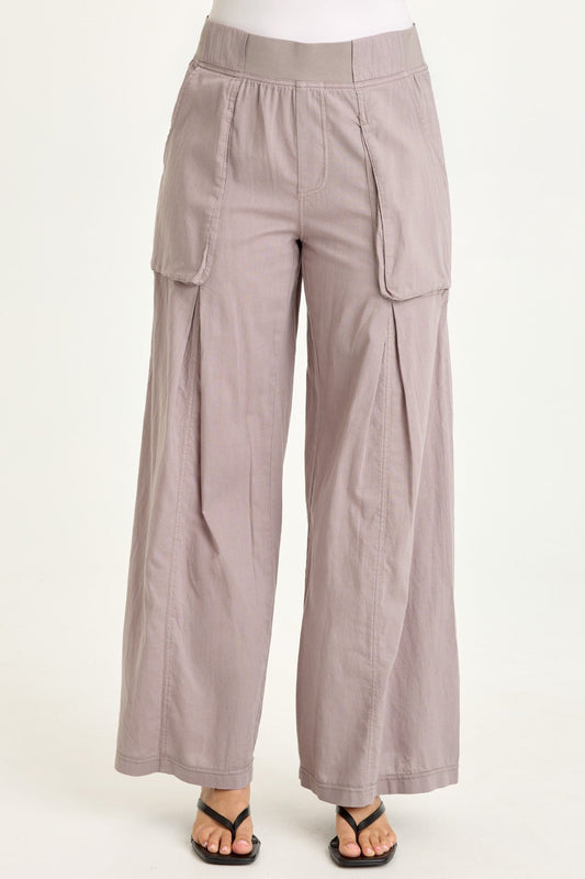Wearables Charli Cotton Linen Inverted Box Pleats Pull-On Wide Leg Pants Poppy Seed - XCVI