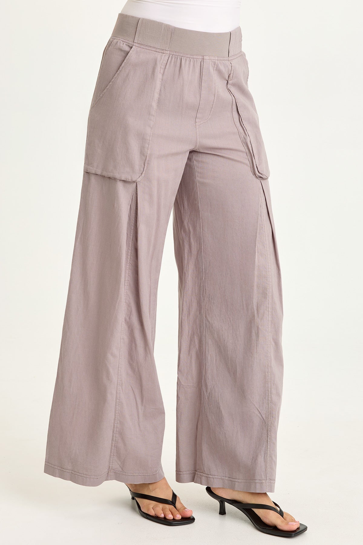 Wearables Charli Cotton Linen Inverted Box Pleats Pull-On Wide Leg Pants Poppy Seed - XCVI