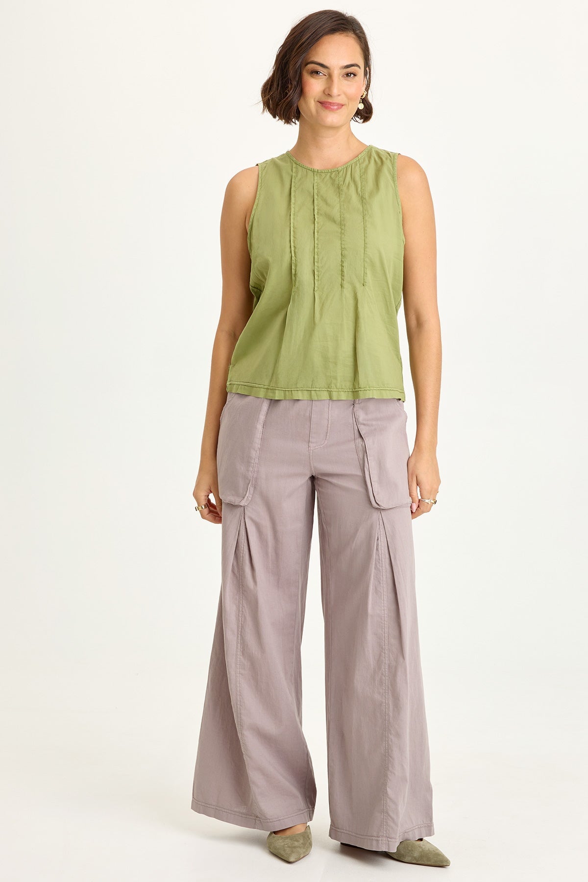 Wearables Charli Cotton Linen Inverted Box Pleats Pull-On Wide Leg Pants Poppy Seed - XCVI