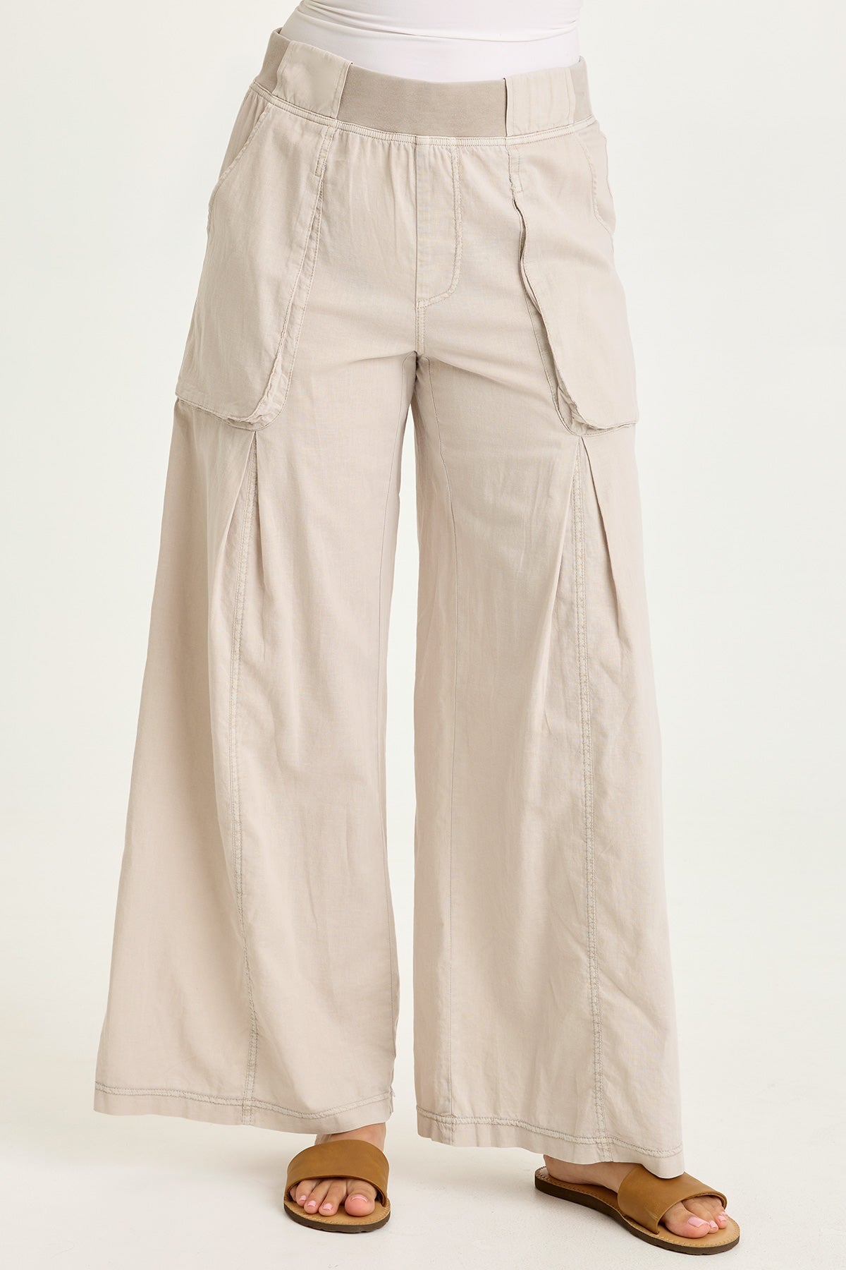 Wearables Charli Cotton Linen Inverted Box Pleats Pull-On Wide Leg Pants Clay Pot Pigment - XCVI