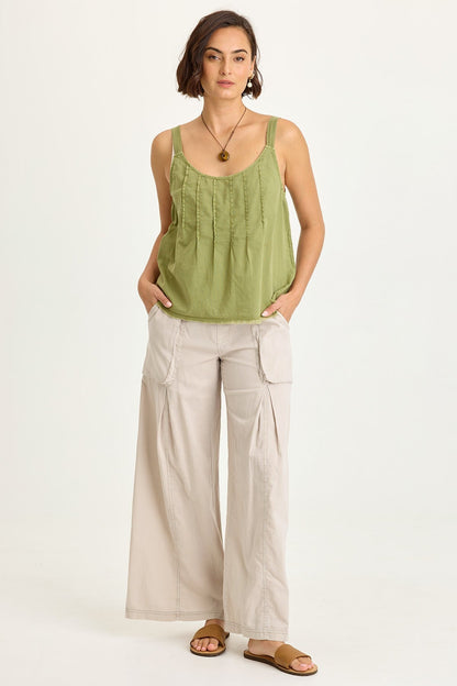 Wearables Charli Cotton Linen Inverted Box Pleats Pull-On Wide Leg Pants Clay Pot Pigment - XCVI