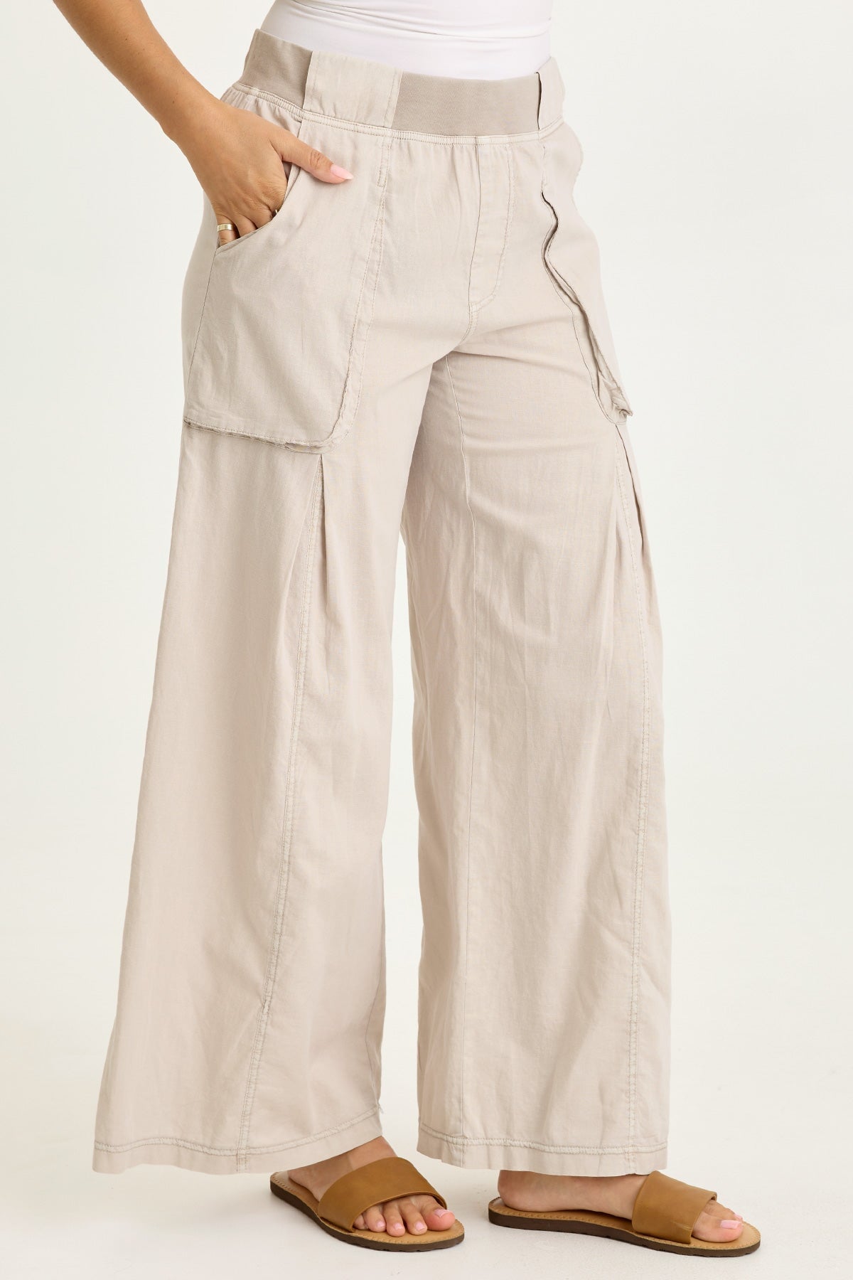 Wearables Charli Cotton Linen Inverted Box Pleats Pull-On Wide Leg Pants Clay Pot Pigment - XCVI