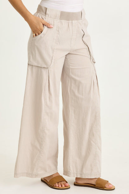 Wearables Charli Cotton Linen Inverted Box Pleats Pull-On Wide Leg Pants Clay Pot Pigment - XCVI