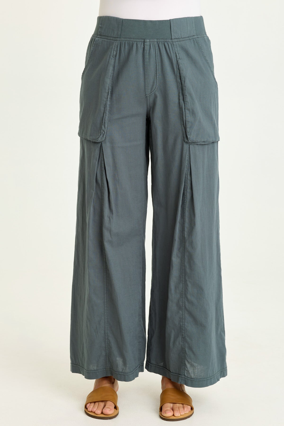 Wearables Charli Cotton Linen Inverted Box Pleats Pull-On Wide Leg Pants Hawthorn Leaf - XCVI