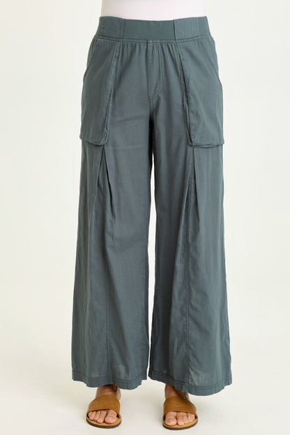 Wearables Charli Cotton Linen Inverted Box Pleats Pull-On Wide Leg Pants Hawthorn Leaf - XCVI