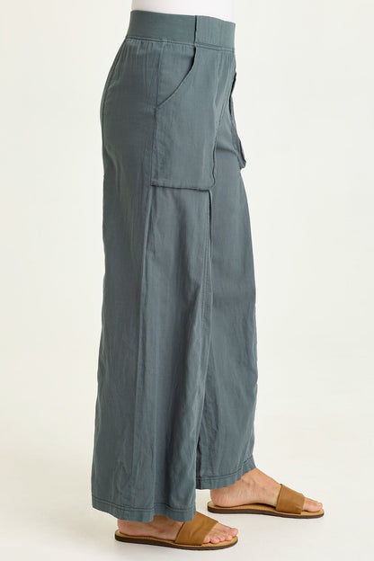 Wearables Charli Cotton Linen Inverted Box Pleats Pull-On Wide Leg Pants Hawthorn Leaf - XCVI