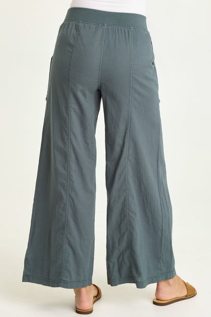 Wearables Charli Cotton Linen Inverted Box Pleats Pull-On Wide Leg Pants Hawthorn Leaf - XCVI