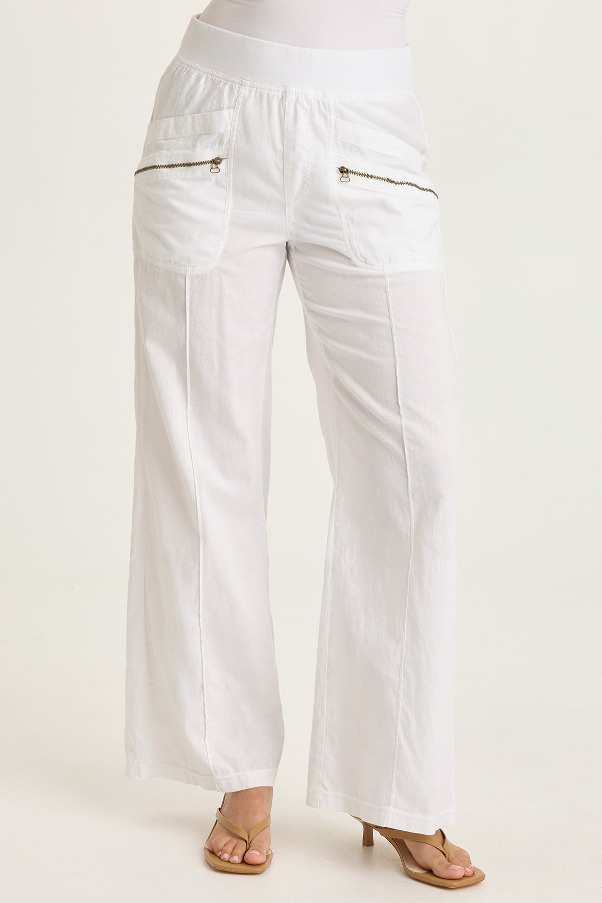 Wearables Torryn Cotton Linen Zipper Pockets Pull-On Pant White - XCVI