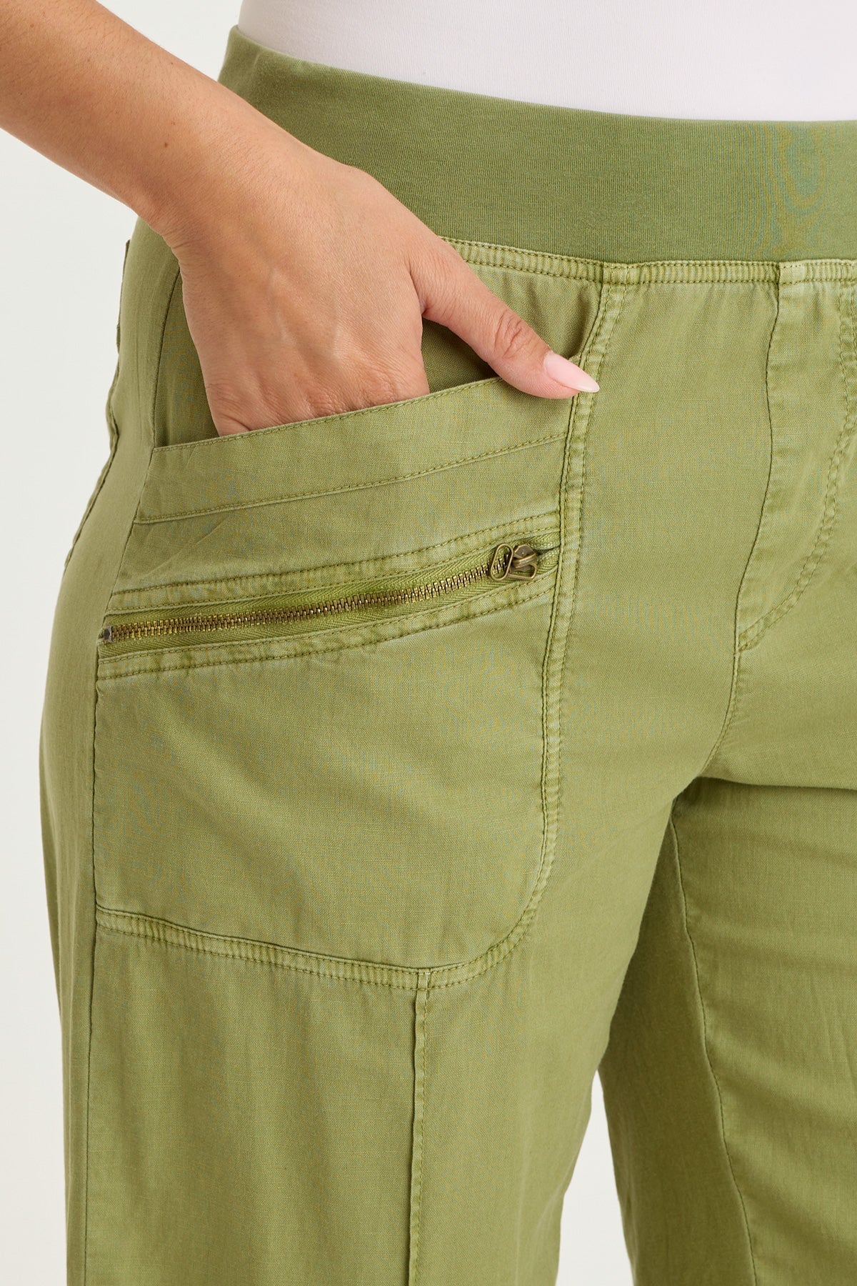 Wearables Torryn Cotton Linen Zipper Pockets Pull-On Pant Garnish Pigment - XCVI