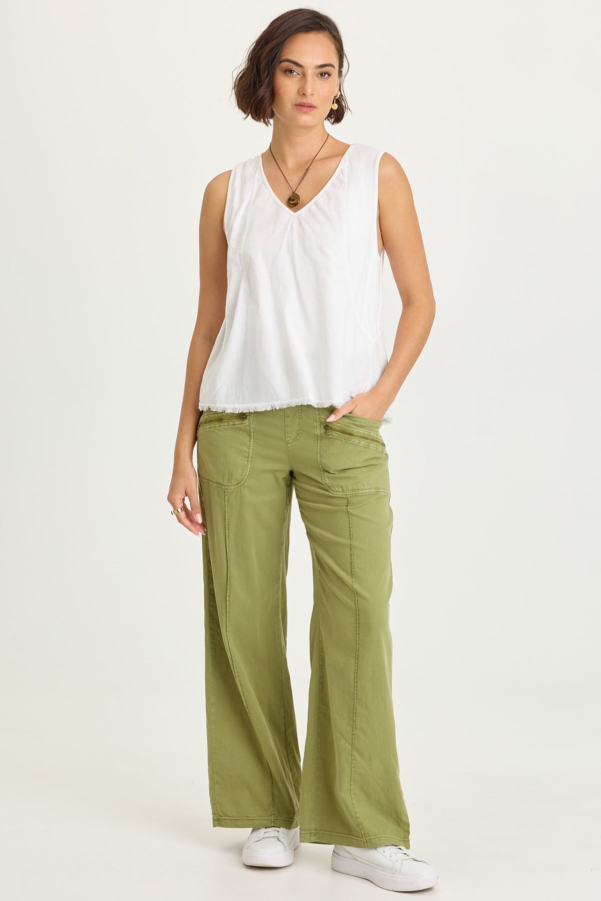 Wearables Torryn Cotton Linen Zipper Pockets Pull-On Pant Garnish Pigment - XCVI