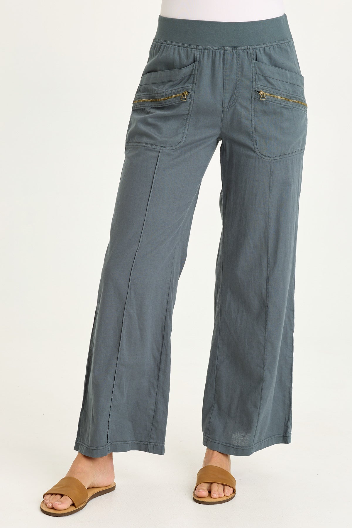 Wearables Torryn Cotton Linen Zipper Pockets Pull-On Pant Hawthorn Leaf - XCVI