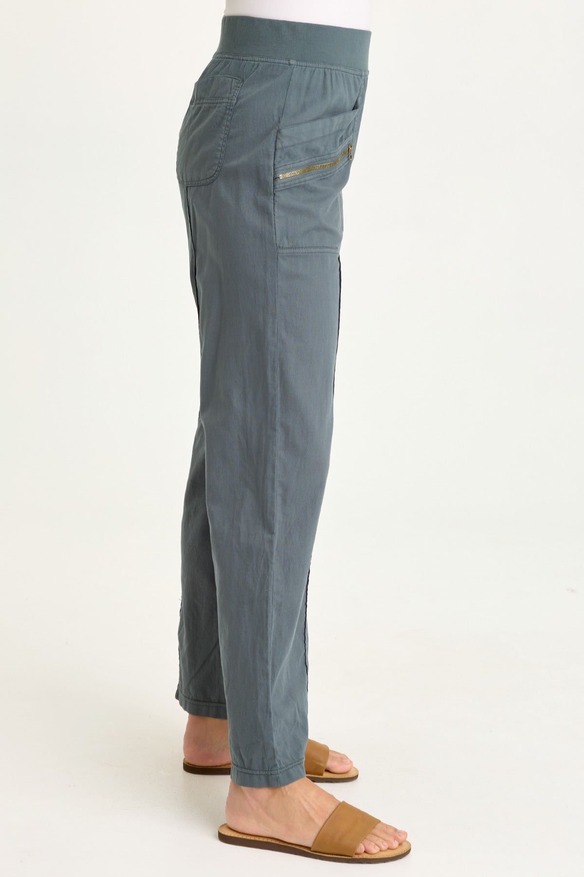 Wearables Torryn Cotton Linen Zipper Pockets Pull-On Pant Hawthorn Leaf - XCVI