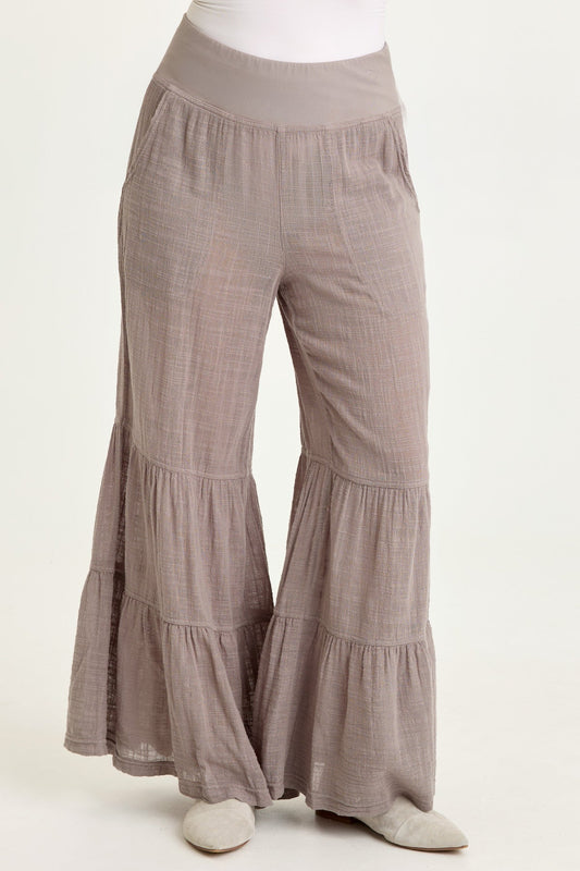 Wearables Lando Cotton Gauze Tiered-Bottom Pull-On Waist Wide Leg Pant Poppy Seed - XCVI