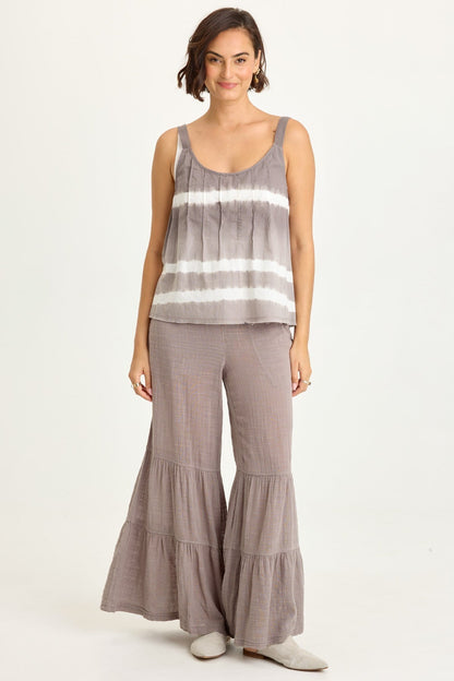 Wearables Lando Cotton Gauze Tiered-Bottom Pull-On Waist Wide Leg Pant Poppy Seed - XCVI