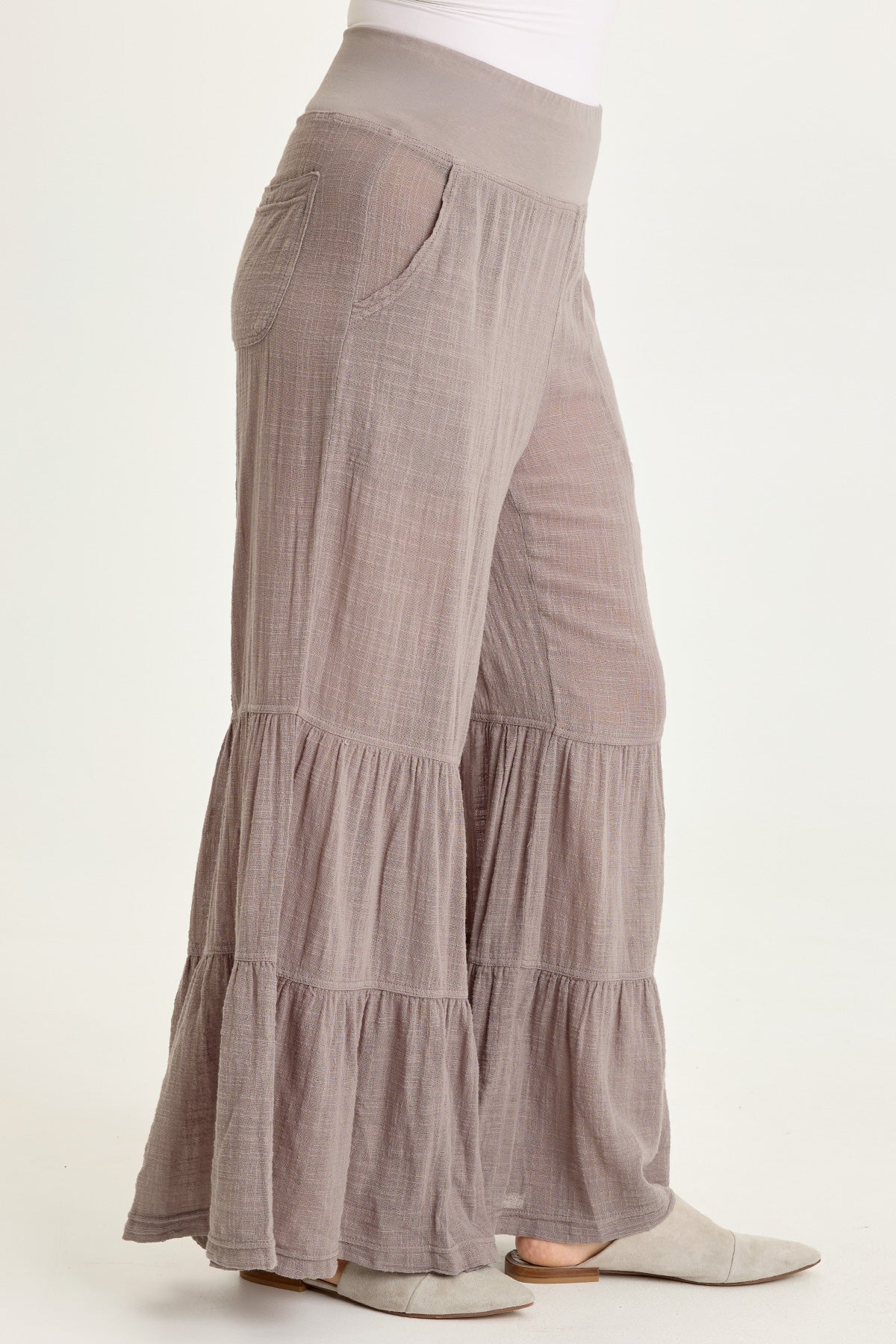 Wearables Lando Cotton Gauze Tiered-Bottom Pull-On Waist Wide Leg Pant Poppy Seed - XCVI